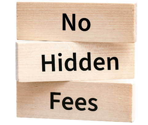 Image showing wooden block with no hidden fees message 