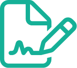 Icon showing a pen writing on a paper