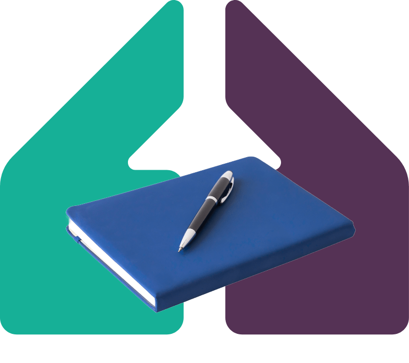 Image of a notebook and pen above the JLWM logo