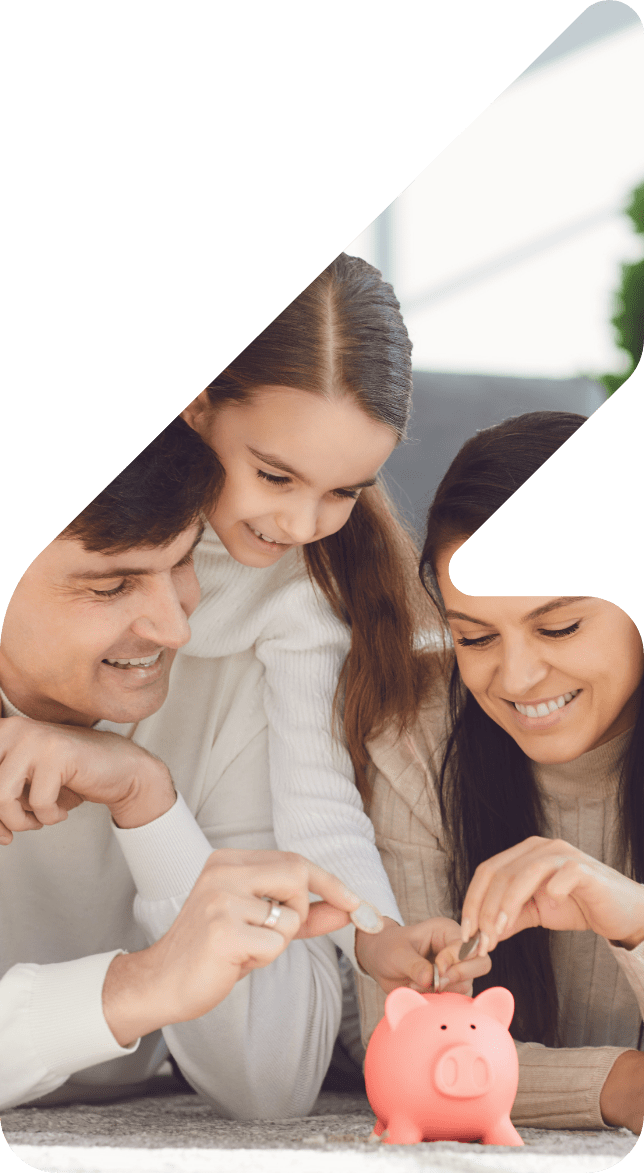 Image showing a happy family adding coins into a piggy bank