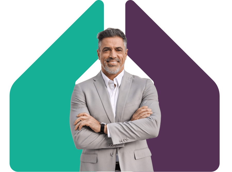 Image showing an older man smiling in front of the JLWM logo