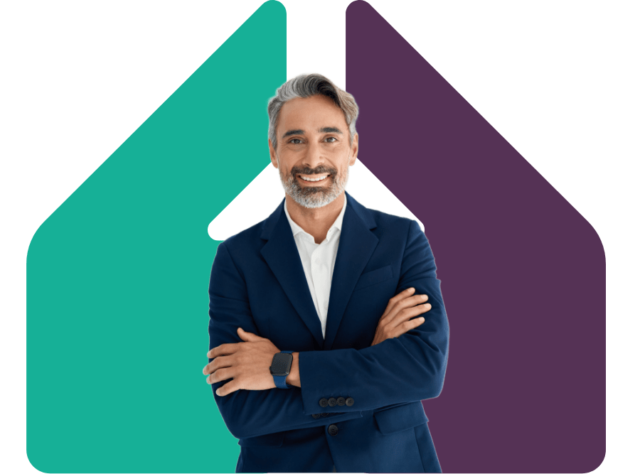 Image of a man smiling in front of the JLWM logo