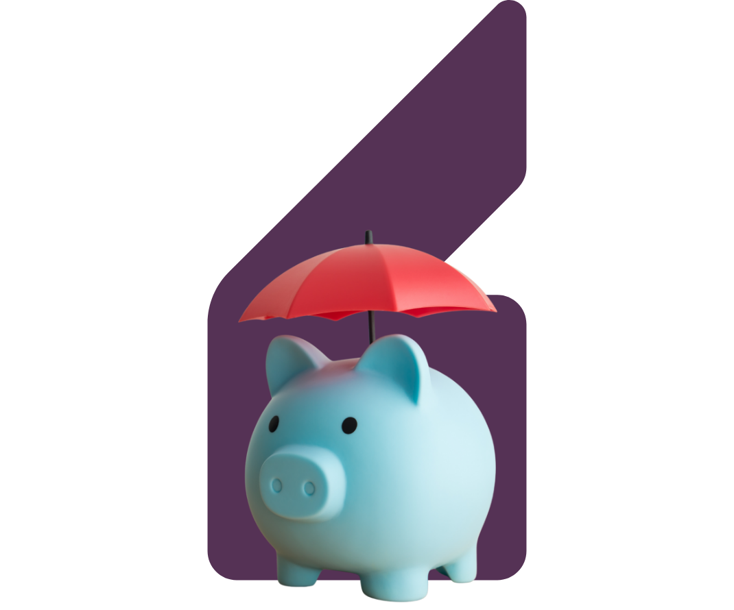 Graphic with a piggy bank and umbrella at the top