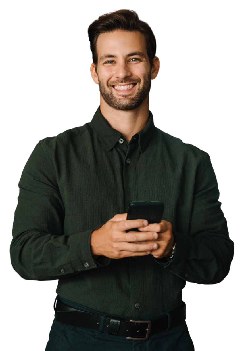 Image showing a smiling man holding a mobile phone