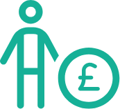 Icon showing a person with a coin