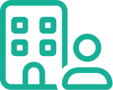 Icon showing a person next to an office building 