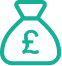 Icon showing a money bag with a pound sign on the front