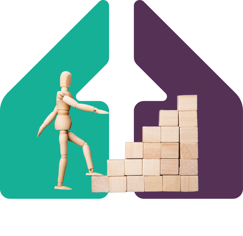 Image showing a wooden man climbing building blocks